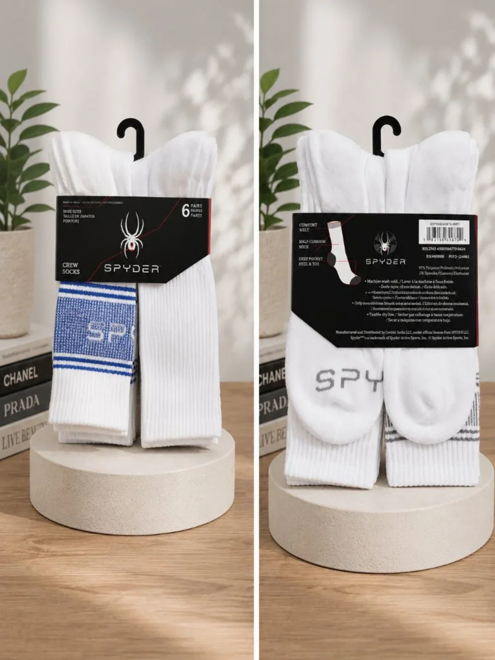 Spyder Men's Crew Socks 6 Pack Multicolor Cushioned Shoe Size 6-12 NIP